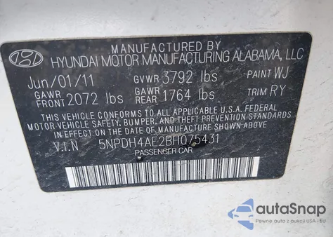 2011 Hyundai Elantra Limited из США, поврежденный, VIN 5NPDH4AE2BH075431